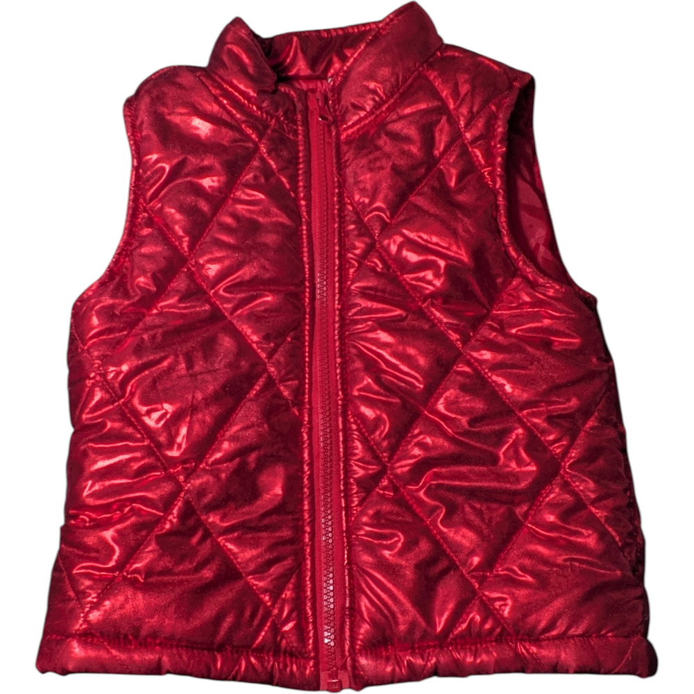 Faded Glory Girls Red Metallic Puffer Vest Size XS 4-5 Zippered Front Closure